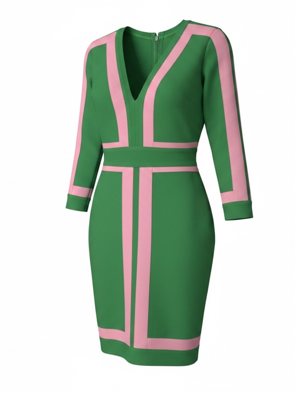Green Dress with Pink Stripes